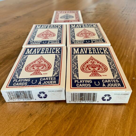 Maverick Poker Size Playing Cards Blue Red Lot of 5 New Sealed - Picture 3 of 7